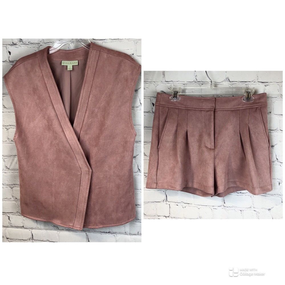 Ryegrass Set Vest Shorts Suit Sz S Career Dark Academia Corpcore Faux Suede Pink